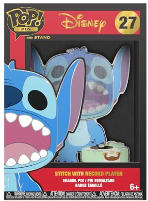 Funko Large Pop! Enamel Pin - Disney: Lilo And Stitch - Stitch With Record Player - Disney: Lilo & Stitch - Emaille-Nadeln - Niedliche Brosche Zum Sammeln - Für Rucksäcke & Taschen