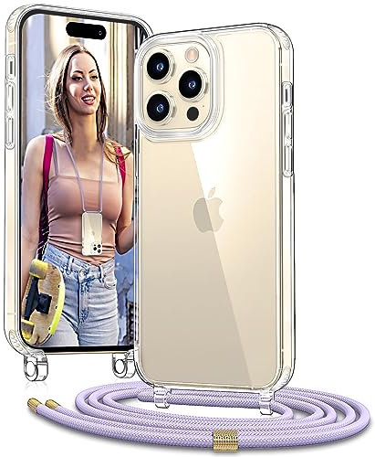 Vaykwo Handykette mit Band für Apple iPhone 14 Pro Hülle - Necklace Handyhülle - Transparente Case zum Umhängen mit Kameraschutz und Bildschirmschutz - Lila