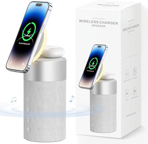 COLSUR Bluetooth Speaker, Wireless Charger, Bluetooth Speakers with Night Light, 2 in 1 Wireless Charging Station for 16/15/14/13/12 Series, AirPods Pro/3/2(Gift Ideal)