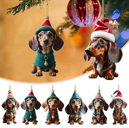 COTTNY Weihnachtsbaumschmuck, Christbaumschmuck, 7 Stück 2D Dackel Weihnachtsanhänger aus Acryl, Weihnachtsdeko zum Aufhängen, Weihnachten Hängedeko, Weihnachtsschmuck, Weihnachten Dekoration (7pcs)