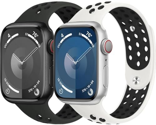 Cinturini per Apple Watch Ultra/2 49mm 46mm 44mm 45mm 40mm 41mm 42mm 38mm Uomo/Donna,Silicone Morbido Sport Band Elastico Traspirante Cinturino per Apple Watch SE/2 Serie 10 9 8 7 6 5 4 3 Nike+