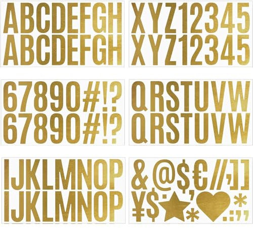 Yesallwas 6 Sheets 2.5 Inch Gold Alphabet Letter Stickers Self Adhesive Vinyl Large Number Stickers Name Stickers Waterproof Sticky Letters for Scrapbooking Craft Signs Window Mailboxes Wall Decor