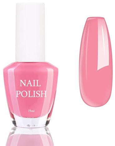 Jelly Nail Polish - Nude Pink Nail Polish - Translucent Pink No Need Cured Bright and Milky Color Home DIY Manicure Nail Salon Varnish (Jelly Pink)