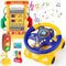 deAO Lenkrad Spielzeug und Tankstelle Spielset Tankstelle mit Sound und Licht, inkl. Feuerlöscher, Geschenkkarten, Spielgeld, Musikalische Spielzeuge für Babies, Rolspiele Kinder (Blau)