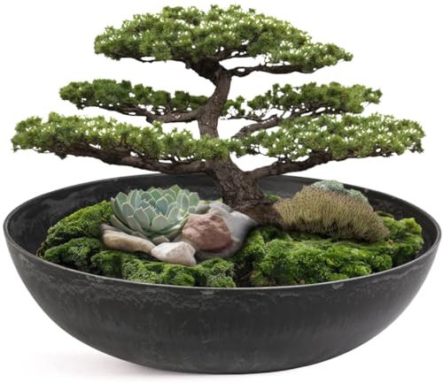 matches21 - Vaso per piante XXL, per esterni, grande, stile vintage, colore nero, marmorizzato, 45 x 13 cm, ideale come abbeveratoio da giardino, balcone o cimitero