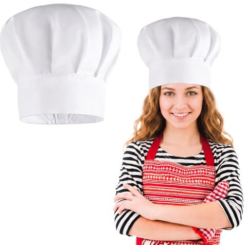 KALIONE Gorro de chef para niños, ajustable, blanco, elástico, de algodón, para cocinar, hornear, fiesta, escuela, hogar
