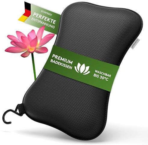SilverRack Premium Badewannenkissen Schwarz - Badekissen für Badewanne - Kissen Badewanne mit Saugnäpfen - Nackenkissen als Nacken & Whirlpool Kopfstütze - Badewannen Zubehör - Bath Pillow Spa