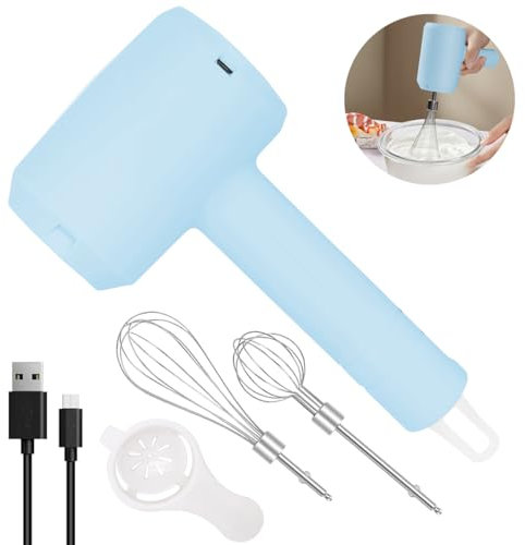NIUAWASA Batidora de Mano Eléctrica Recargable, con Batidor Espumador de Mano 3 Velocidades y 2 Varillas Desmontables para Cocinar y Batir Huevos y Batido Crema