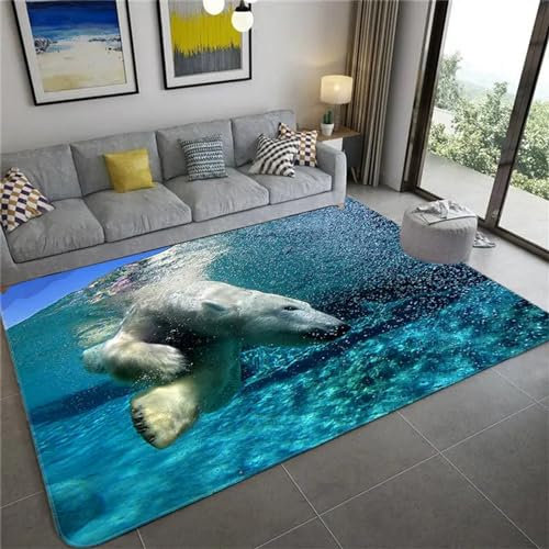Kind Teppich 80 X 120 Cm / 31,5 X 47,2 Zoll, Schlafzimmer Teppich, 3D Teppiche Wohnzimmer Teppiche Weich Rutschfest Teppich Für Wohnzimmer Schlafzimmer Bettvorleger Tierischer Süßer Eisbär -5I8V/O0B1-