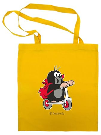 Zdeněk Miler Stoffbeutel Beutel für Shopping Lebensmittel mit Griff Baumwollbeutel Original Der kleine Maulwurf und der Scooter Gelb, 42x38 cm, für Kinder Jungen Mädchen Unisex