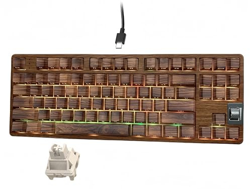 Womier Retro Wired TKL Mechanical Keyboard with Volume Wheel,75% Percent RGB Backlit Gaming Keyboard,Hot Swappable with PBT keycaps,Pre-lubed Stabilizer for Mac/Win,Wood Pattern Theme