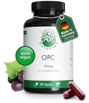 OPC - Altamente dosificado: 1250mg de extracto de semilla de uva con 1000mg de OPC por dosis diaria - Vegano - sin aditivos - Green Naturals®