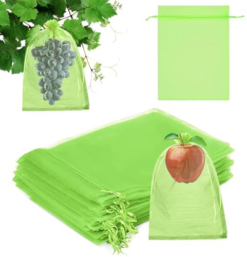 100 Stück Traubenschutzbeutel, 17x23 cm Weintrauben Schutzbeutel, Organzabeutel mit Zugband, Zum Schutz vor Wespenfrass, Vögel, Kirschessigfliege und andere Insekten