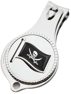 Jolly Roger Pirate Flag Design Pocket Metal Nail Clipper and Bottle Opener with Personalised Engraved Message, Presented in a Velvet Pouch
