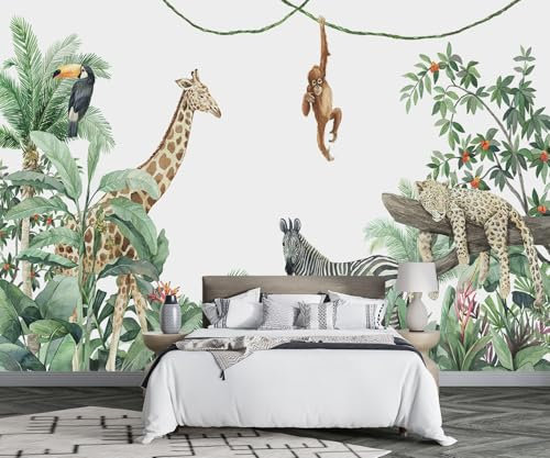 MIWEI Wallpaper Papier Peint Panoramique Animaux De La Forêt Tropicale Papier Peint Nature Intissé Murale Chambre Salon -MIWEI Wallpaper-004-350cmX256cm