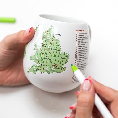 Trouvaille UK Explorer Colour-in Ceramic Mug (500 ml) with Green Pen
