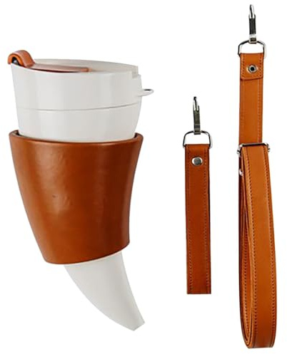 Zheigaoxea Goat Horns Kaffeebecher, Kreative Horn-Kaffeetasse, 230 ml, Edelstahl, Vakuumbecher für Tee, Kaffee, auslaufsichere Reiseflaschen, Kaffeetassen mit Seil (weiß)