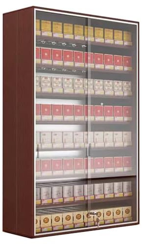 DMMFTERL Verkaufsvitrine für Zigaretten, Süßigkeiten, Zigarettenetuihalter, wandmontiertes Zigarettenregal mit Schiebetür, abschließbar (Farbe: Braun, Größe: 100 x 80 x 7 cm)