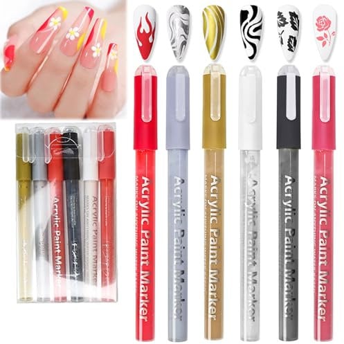 6-Piece Nail Art Pen Set for Gel Varnish and Polish, Graffiti Design with Variety of Colors, Ideal Nail Art Kit