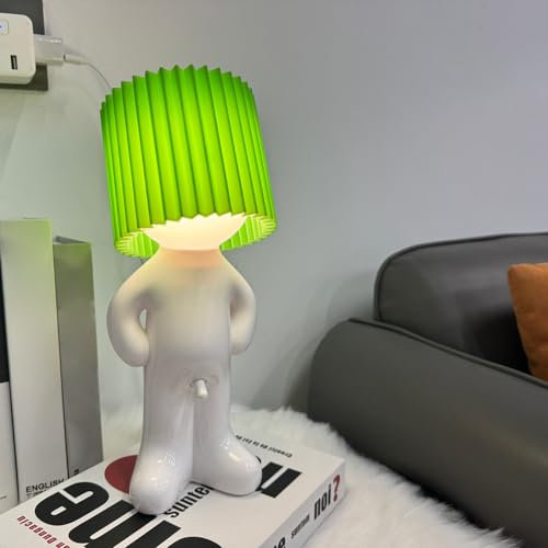 Kreative Nachtlicht A Little Shy Man, Lustige Schüchterner Mann Lampe Tischlampe, LED Tischlampe Mit Schirm, Romantische LED Nachttischlampe Schlafzimmer Deko Lampe (Grün)