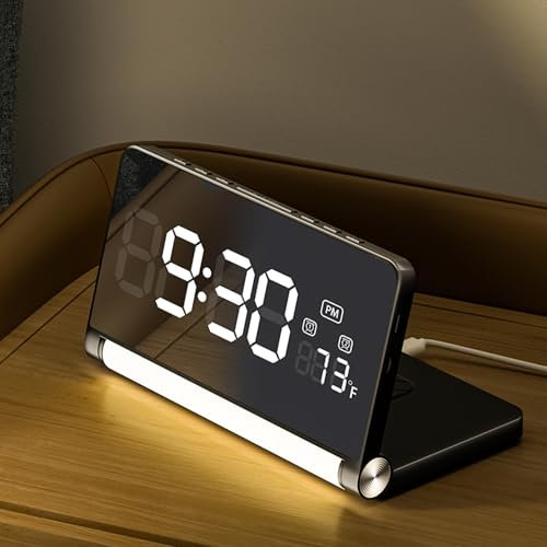 SURPN Digitaler Wecker für Schlafzimmer, 3-Farben-Nachtlicht, großes Display, Faltbare Nachttischuhr mit 12/24 Stunden, Schlummerfunktion, Temperaturanzeige – mit Adapter（Schwarz）