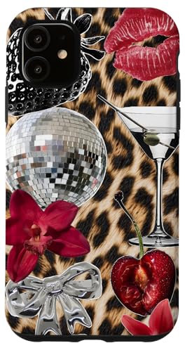 iPhone 11 Leopard Girl Ball Disco Cherry Y2K Orchids Flowers Martini Case