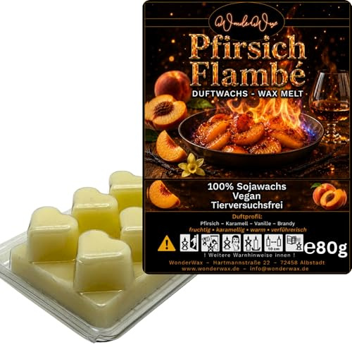 WonderWax® Duftriegel 6 x Duftwachs Herzen Weiß Pfirsichflambe | Farbe: Weiß | Raumduft für Duftlampen, Wax Melt, Sojawachs, Indoor Duftöl Wachs schmelzen für Aromalampe