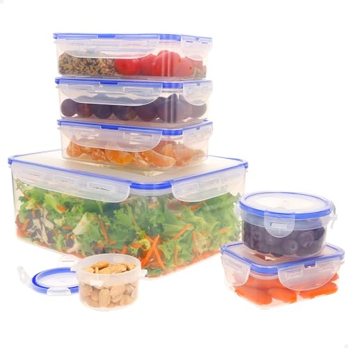AKTIVE 16559 Max Home Pack 7 recipientes herméticos plástico, tamaños de 0.1 L a 5 L, Cierre hermético, Plástico sin BPA, óptimos para líquidos y alimentos, Apto para congelador y microondas