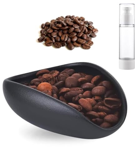 Lot de gobelets doseurs pour grains de café et vaporisateur - Bol doseur en céramique noir - Accessoire à expresso pratique pour les barista, les amateurs de café et de thé, idéal pour la préparation