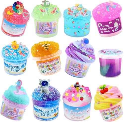 Slime Set 12 Stück Schleim Kinder,DIY Fluffy Cloud Butter Slime Kit WolkenSchleim Super Soft & Non-Sticky Clear Slime,Slime Different Textures Mitgebsel Kindergeburtstag Gastgeschenke（Totally 720ML）