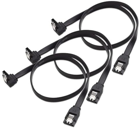 DAJING 3-Packs 90° Right Angle SATA III 6.0Gbps Cables - 45cm, Black | High-Speed Data & Power, Compatible with SSD, HDD, Optical Drives, and More | Ideal for Gaming & RAID Configurations