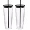 Yisituo 2 Pack 710ml Iced Coffee Cup, Plastic Tumbler with Straw and Lid, Reusable Double Wall Water and Cold Cups (2, Black)