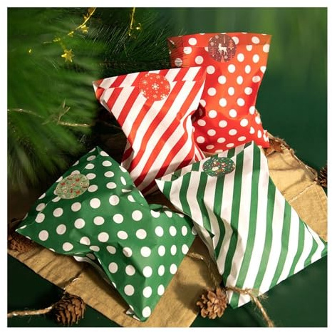 24 Stück Kraftpapiertüten mit Aufklebern, Frohe Weihnachten, Kekse, Geschenkverpackungen, Tüten, Hochzeit, Geburtstag, Party, Gastgeschenke, Verpackungszubehör
