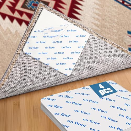 4 Pezzi Antiscivolo per Tappeti, Adesivo Antiscivolo da Tappeto Gripper, Previene Scivolamenti e Arricciature,per Pavimenti in Legno, 10 x 10cm
