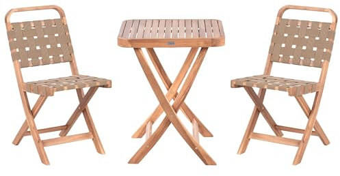 Beliani Outdoor Patio Garden Furniture Bistro Set Certified Acacia Wood Folding Brown Calciano