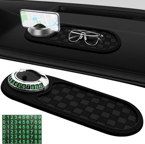Rotatable Non-slip Car Dashboard Pad Mobile Phone Holder, Temporary Parking Number Plate, Multifunction Car Anti-Slip Mat Supplies Stably Hold Your Electronic Devices Sunglasses Keys