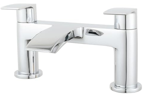 VeeBath Cascade Bath Filler Mixer – Modern Dual Lever Design, Chrome Finish, G3/4 Inlet, Bath Deck Mounted Basin Double Tap Shower, Bathroom Tap Fillers and Mixer Systems