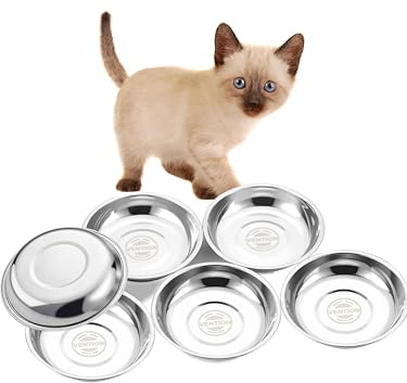 VENTION Katzennapf Flach Edelstahl Klein, 6 Stück Edelstahlschalen für Katzen 12,6cm, Edelstahlersatznapf 220 ml für Erhöhte Futterstation für Katzen