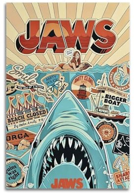 YTWRGWERR Jaws Poster, ästhetische Wandkunst, dekoratives Gemälde, Poster, Dekoration, Vintage-Leinwand für Wohnzimmer, Schlafzimmer, 30 x 45 cm, ungerahmter Stil