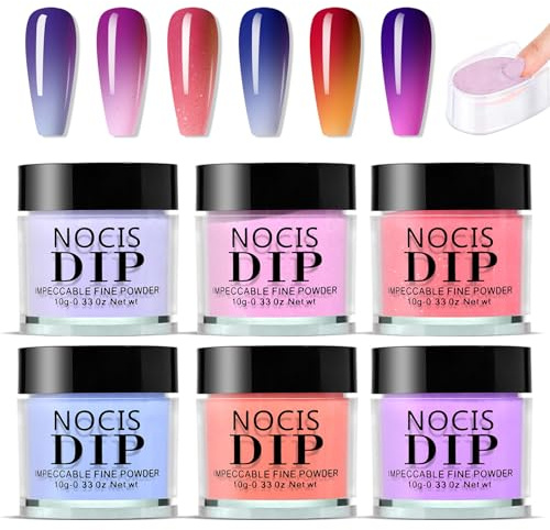 Nail Dip Powder Starter Kit 6Pcs 6 Colors Acrylic Dip Powder No UV/LED Lamp Required Fast-Drying DIY Manicure