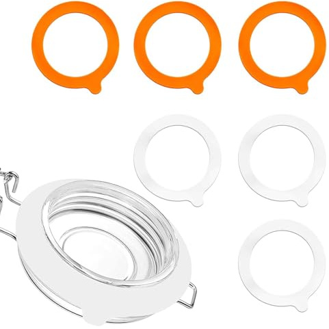 6Pcs Kilner Jar Seals Replacement, Silicone Seals for Kilner Jar Seals, Standard Rubber Airtight Seal Rings Gasket for Storage Mason Jars Glass Cans (White, Orange)