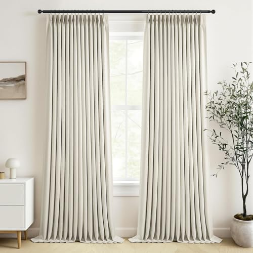 Topfinel Natural Linen Pinch Pleated Linen Curtains, 90 Inch Drapes 100% Blackout Noise Reduction Curtains for Bedroom Balcony Privacy Protection, Chic Farmhouse Aesthetic 2 Panels 40 W*90 L