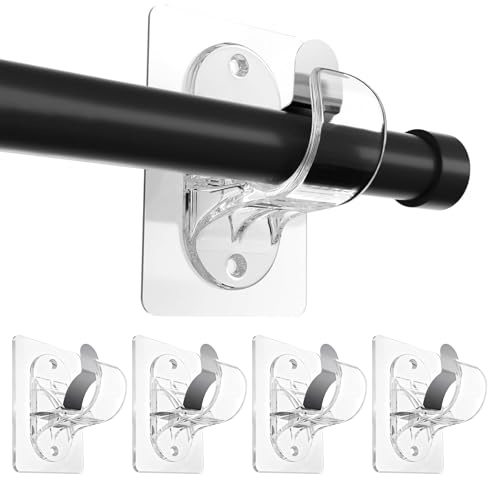 4 Pack Curtain Rod Holders,Self Adhesive No Drilling Curtain Rod Brackets,Multipurpose C-urtain Hooks Suitable for Bathrooms and Bedrooms,Easy Installation,No Damage to Wall(Transparent)