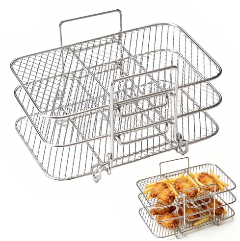Kisangel 1pcs Air Fryer Rack, 3 Layers 304 Stainless Steel Grilling Cooking Rack, Air Fryer Accessories for Dehydrator Oven Microwave Baking Roasting