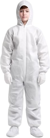 biyya Disposable Coverall for Kids Boys and Girl Overall Paper Boiler Suit With Glove and Shoe Cover Protection Suit Elasticated hood, Cuffs and Ankles 5-14 Years (Large 11-14 Years)