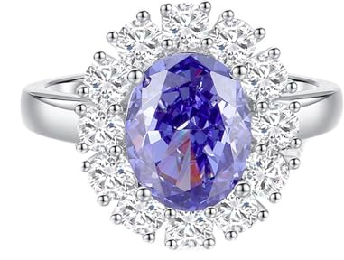 Whoiy Kreierter Tansanit Ringe Weißgold 585, Trauring Damen 14k Echtgold Elegant Ringe Verlobung Halo Eheringe mit Kreierter Tansanit 3ct Bandring für Frauen Größe 48 (15.3)