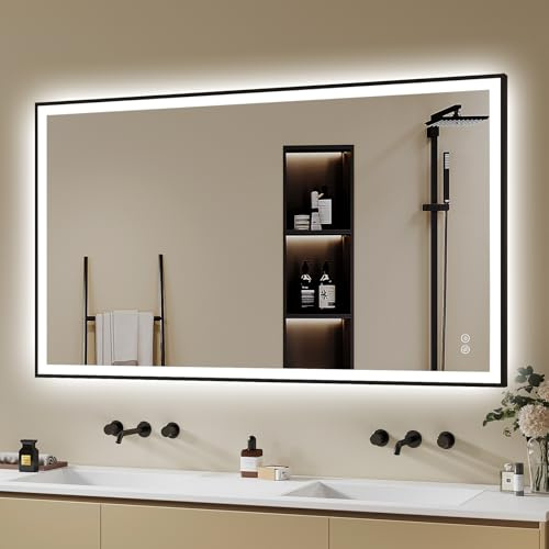 Archaluxe Badspiegel-mit-Beleuchtung 120x70cm Badezimmer Spiegel LED | Beschlagfrei, Dimmbar, 3 Lichtfarben, Wandspiegel Led Spiegel Bad Metallrahmen Horizontal/Vertikal