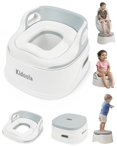 Kidoola 3-in-1 Potty Training Seat & Step Stool, Non-Slip, Universal, Grey | Universal Toilet Fit, Non-Slip Stable Base, Built-In Splash Guard, Removable Bowl, Easy Clean, Ages 2-4+