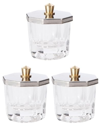 Verre Bol de Poudre à Manucure Lot de 3, avec Couvercle | Art Manucure, Liquide pour Ongles et Poudre Acrylique, Nettoyage Facile, Usage Nail Art