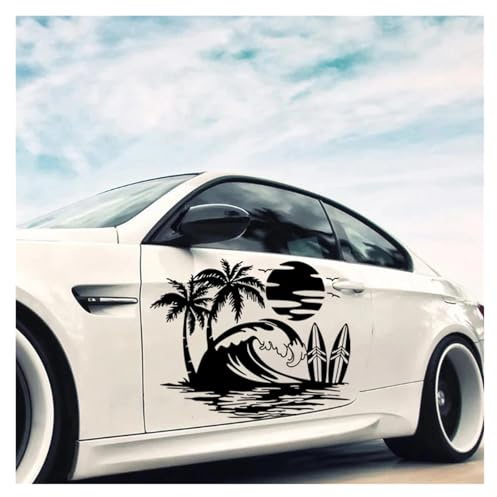 Palmen Strand Sonnenuntergang Wellen Surf Auto Aufkleber Aufkleber Abenteuer Reise for Auto Lkw Offroad Vinyl Decor(White,69cmwidex56cmhigh)